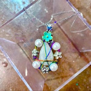 Moonstone Rainbow Floral Necklace